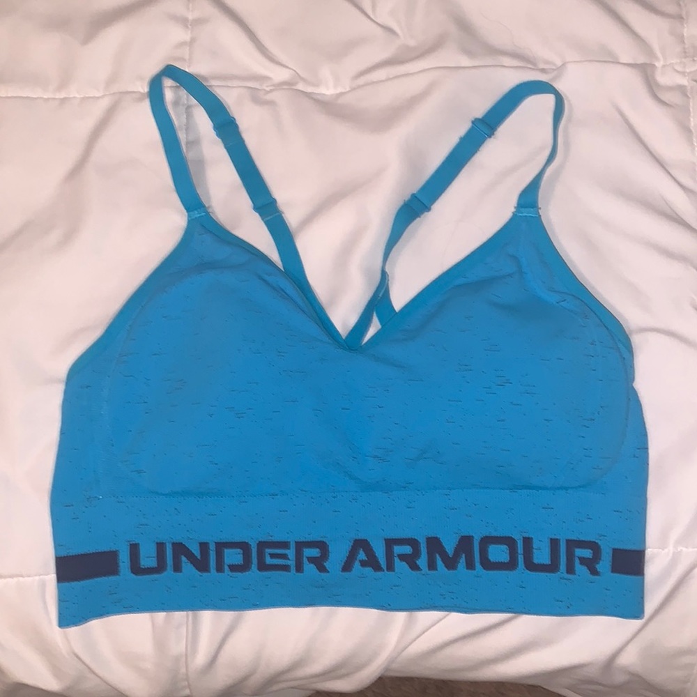 blue under armor sports bra size medium